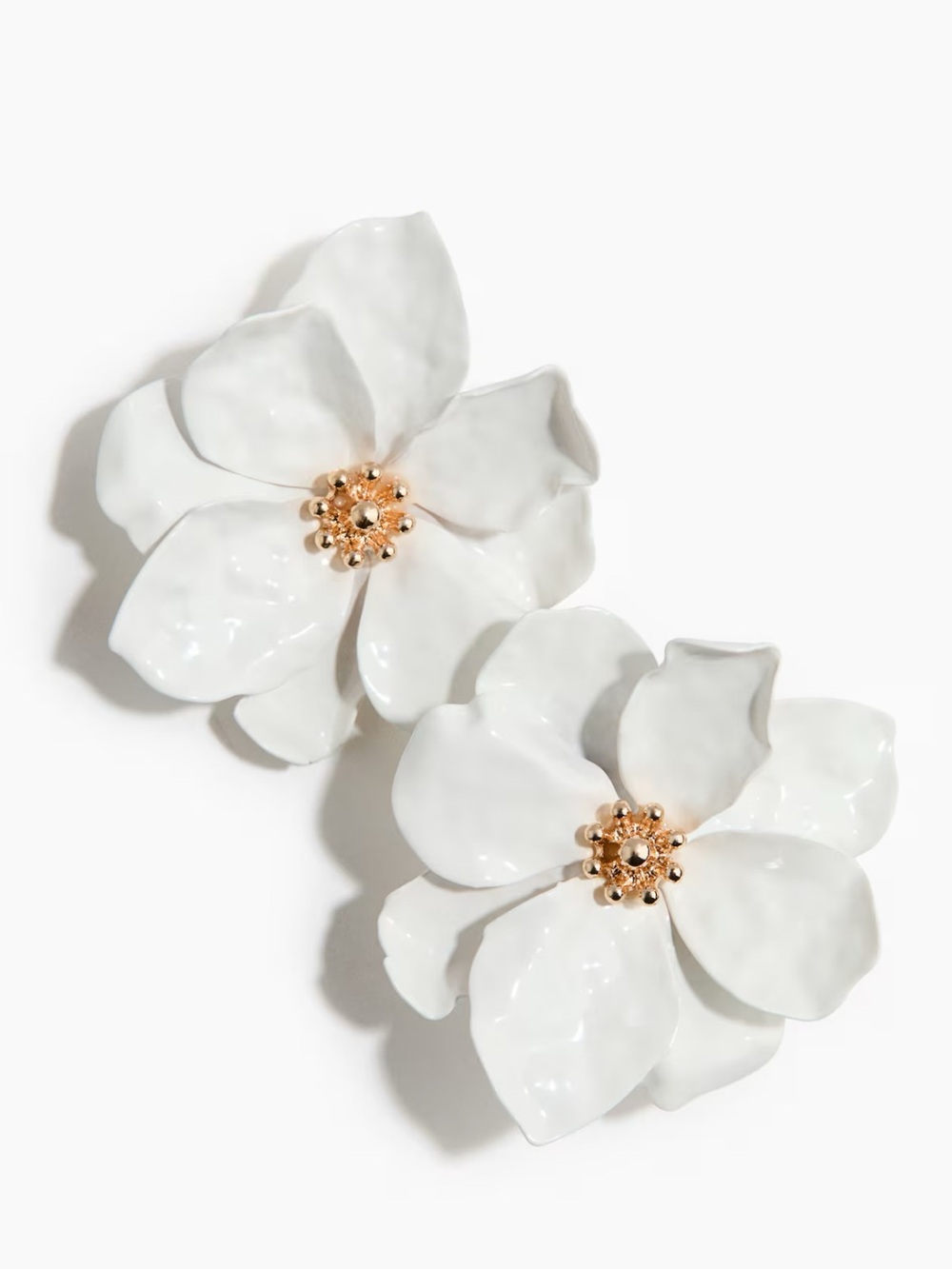 H&M White Floral Petal Statement Earrings